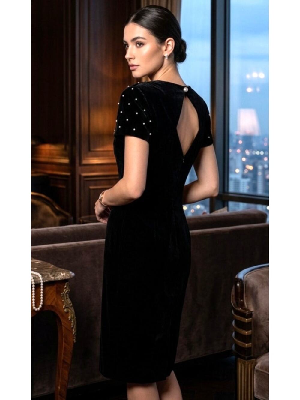 Vintage Donna Ricco velvet and pearl beaded cocktail dress